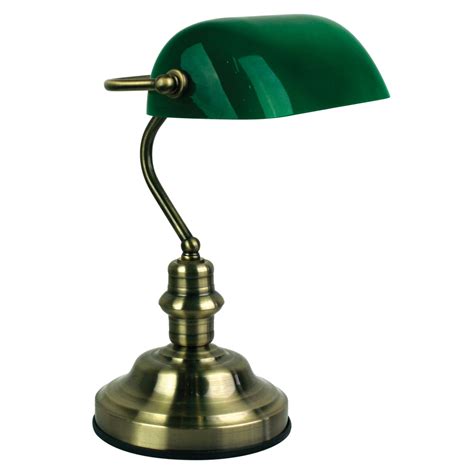 Bankers Touch Lamp With Dark Green Glass Shade Antique Brass Oriel