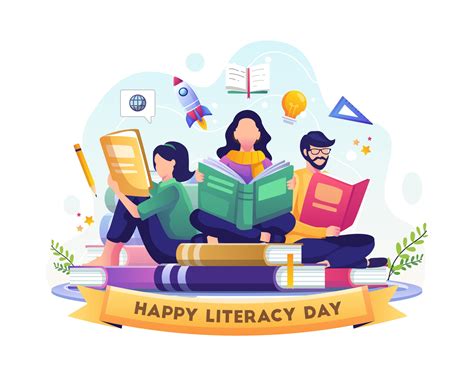 People Celebrate Literacy Day By Reading Books Illustration 3031227
