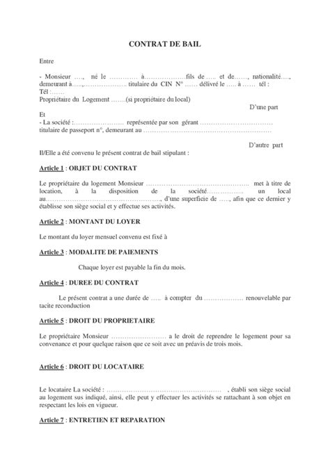Modèle de contrat de bail DOC PDF page 1 sur 4