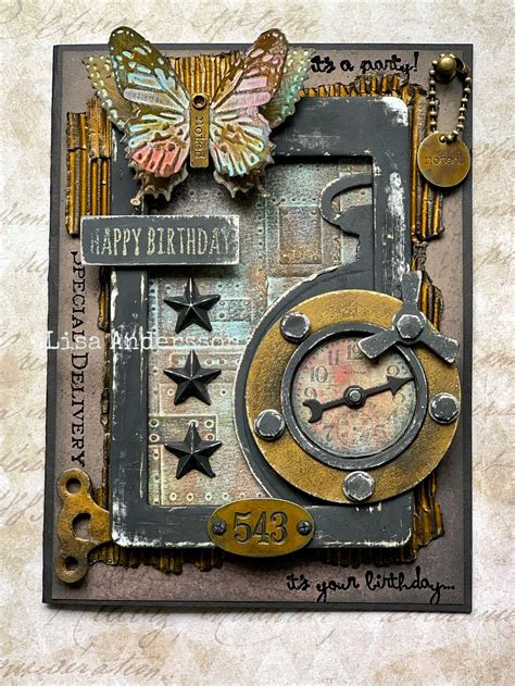 Birthday Card Made Using Tim Holtz Products Handgjorda Kort