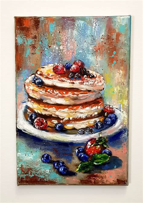 Pancakes Berries Original Painting Food Painting Delicious Pancake Art