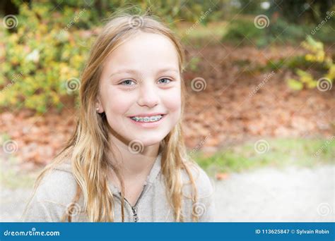 Braces Teeth Teenager Girl Outdoor Smiling Beauty Cute Teen Stock Image