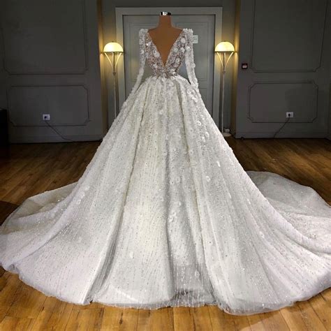 Discount Luxury Dubai Shiny Beaded Wedding Dresses Full Sleeves 3d