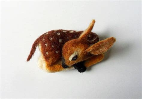 Needle Felted Deer Fawn Curled Up Wool Baby Deer Soft By Zemode 4400
