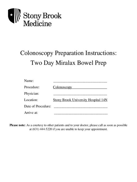 Fillable Online Colonoscopy Preparation Instructions Two Day Miralax