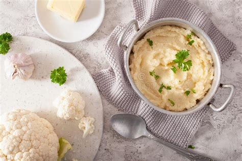 Mashed Cauliflower With Butter Ketogenic Paleo Diet Side Dish Stock