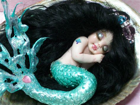 Ooak Art Doll Fantasy Mermaid Baby Polymer Clay Sculpture Fairy Iadr