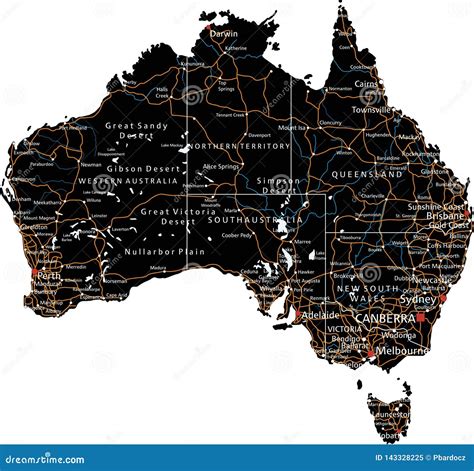High Detailed Australia Road Map With Labeling Stock Vector