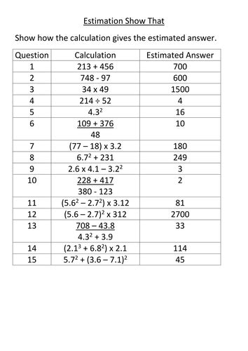 Gcse Mathsestimation Questions With Answers Sheet By Janperr