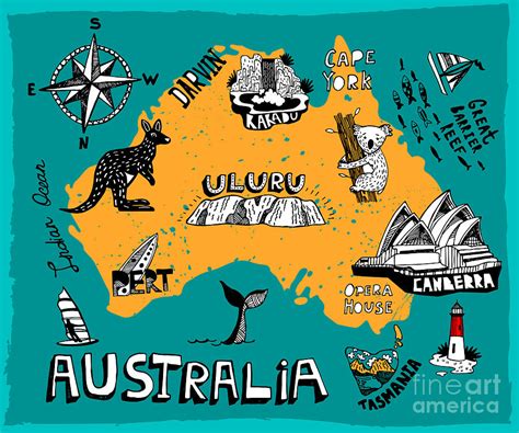 Illustrated Map Of Australia Digital Art By Daria I Pixels Merch