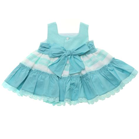 Dolce Petit 2018 Spring Summer Baby Girls Aqua Blue White Stripes Dress