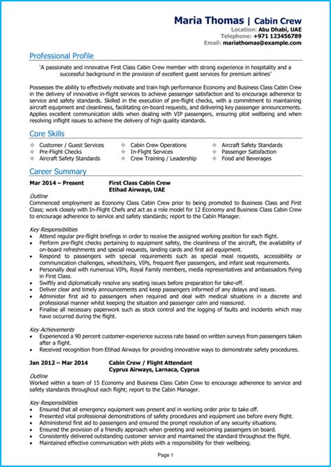 Cabin Crew Cv Example Guide Land Top Airline Jobs