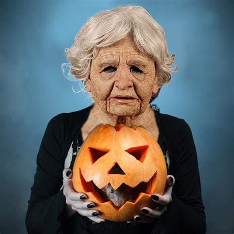buy old woman man latex face mask realistic bald wrinkle face human mask halloween scary