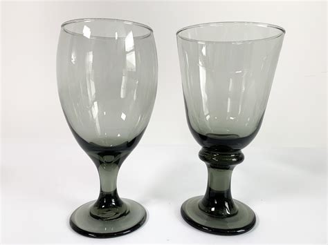 2nd Time Around Vintage Set 6 Smokey Gray Grey Water Glasses Goblets