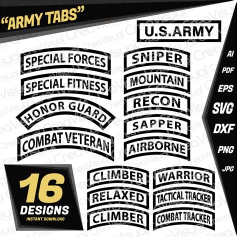 Army Svg Tabs Silhouette Army Tabs United States Army Tabs Etsy Norway