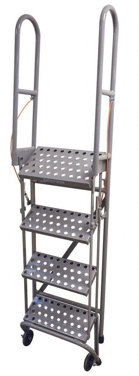 Cotterman 4 Step Folding Rolling Ladder Perforated Step Tread 70 In