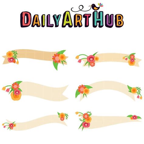 Flowers And Banners Clip Art Set Daily Art Hub Graphics Alphabets