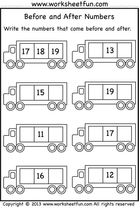 Math 10 Before And After Numbers Worksheets