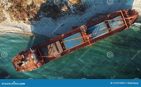 Cargo Ship Run Aground At Sea Coastline Near Novorossiysk And