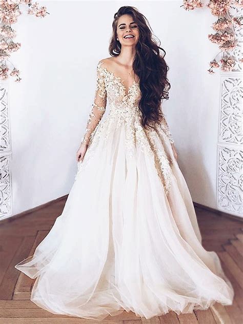 Choosing long sleeve wedding dresses also allow you play with your own personal design and show off intricate design information. Round Neck Long Sleeves Lace Wedding Dresses, Long Sleeves ...