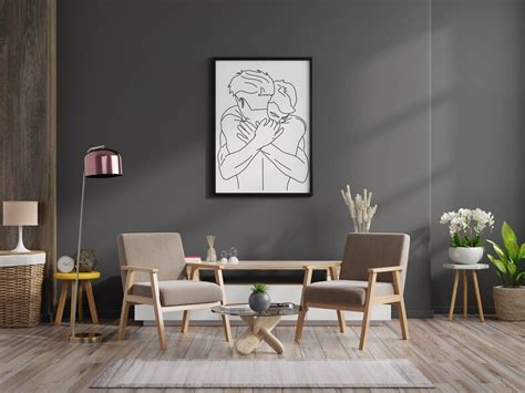 Gay Couple Hugging Art Print Gay Minimal Nude Line Drawing Lgbt Wall Art Poster Male Body