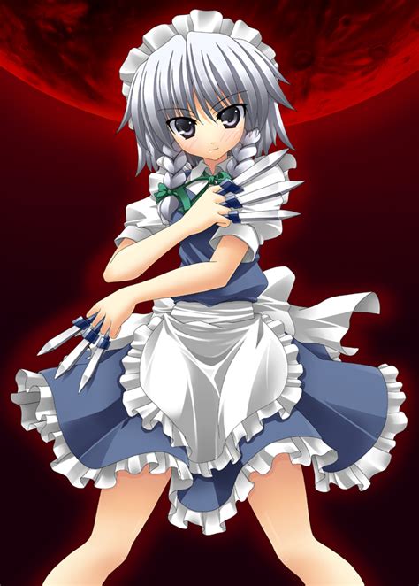 Rappa Rappaya Izayoi Sakuya Touhou Silver Hair 1girl Braid Female Focus Knife Maid