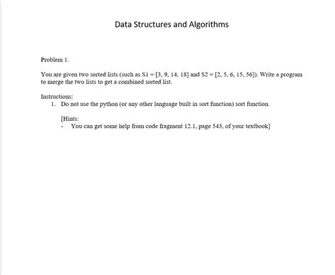 Solved Data Structures And Algorithms Problem You Are Chegg Com
