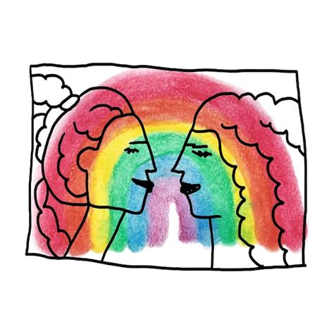 premium vector lesbian couple hand drawn illustration on rainbow background