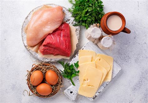 Premium Photo Set Of Farm Products Meat Eggs And Milk