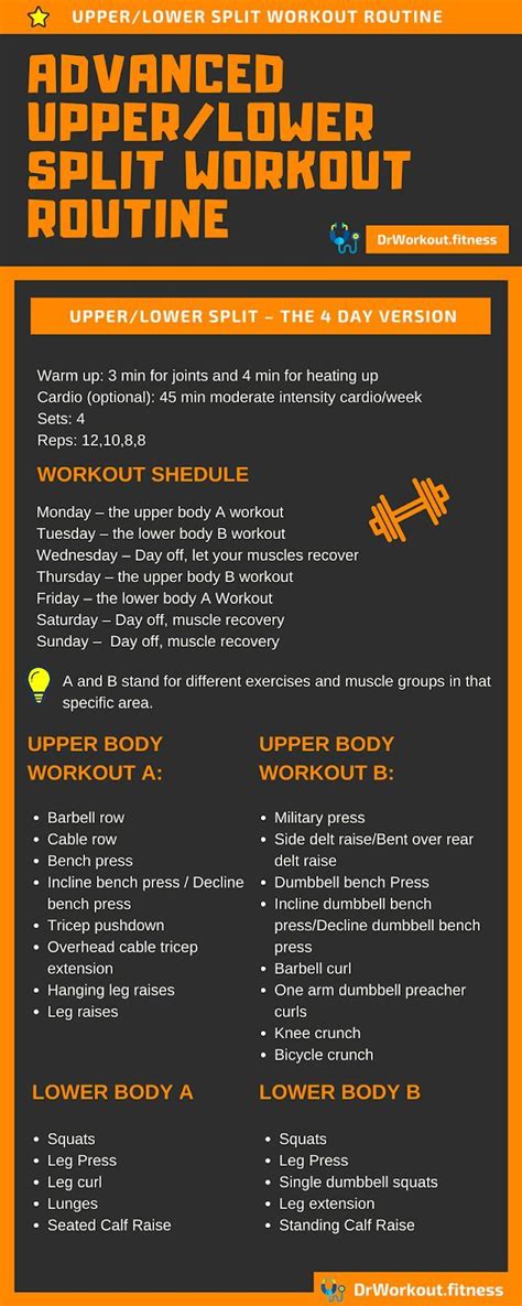 Advanced Upperlower Split 4 Day Full Body Workout Routine Workout Bodyb Fitness Body