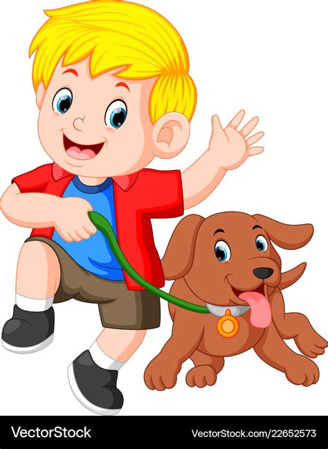 Little Boy Running With Dog Royalty Free Vector Image