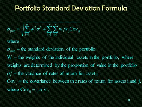 Portfolio standard deviation refers to the volatility of the portfolio which is calculated based on three important factors that include the standard deviation of each of the assets present in the total portfolio, the respective weight of that individual asset in total portfolio and correlation between each. PPT - Markowitz Mean-variance PowerPoint Presentation - ID ...