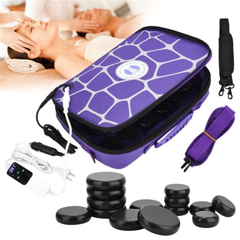 portable massage stone warmer set electric spa hot stones and heater kit with 6 large and 6