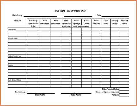 10 Sample Bar Inventory Spreadsheet Excel Spreadsheets Group