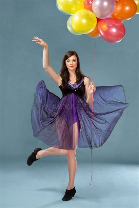 Beautiful Woman With Balloons Stock Photo Image Of Body Movement
