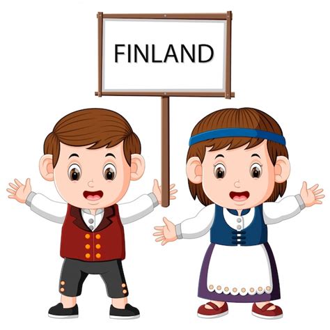 pareja de dibujos animados de finlandia con trajes tradicionales vector premium
