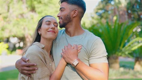 Happy Interracial Couple Showing Love And Affection Kissing In Front Of Camera Stock Video