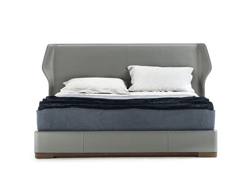 Tanned Leather Double Bed With Upholstered Headboard Agio By Frigerio