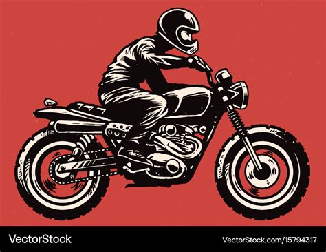 Hand Drawing Style Man Riding Classic Motorcycle Vector Image