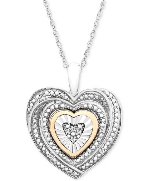 Diamond Accent Two Tone Heart 18 Pendant Necklace In Sterling Silver