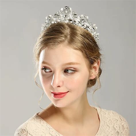 ladies luxury elegant tiara crown women simulated pearls wedding party headband girls shining