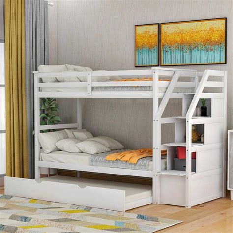 Harper And Bright Designs White Twin Over Twin Wood Bunk Bed With Twin