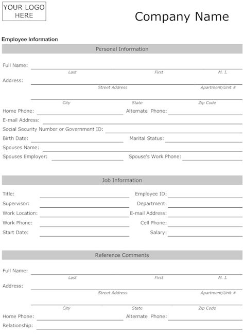 8 Best Images Of Printable Employee Information Form New