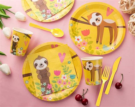 Springtime Sloth Party Bundle Includes Plates Napkins Cups And