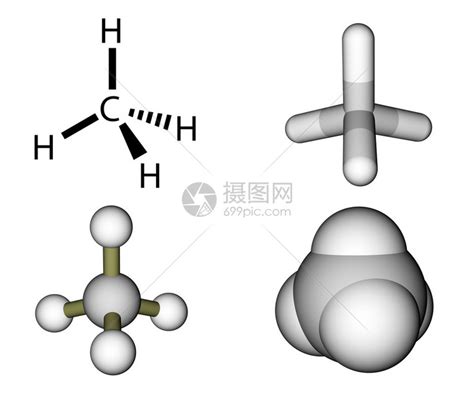 在白色背景上分离的甲烷结构公式和分子模型高清图片下载 正版图片504731375 摄图网