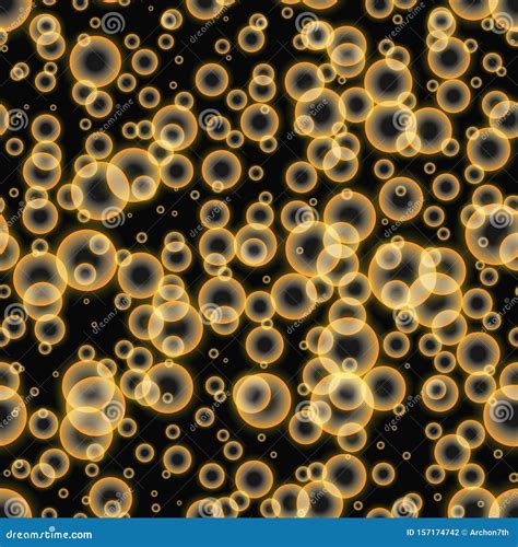 Vector Golden On Black Abstract Bubbles Texture Seamless Pattern