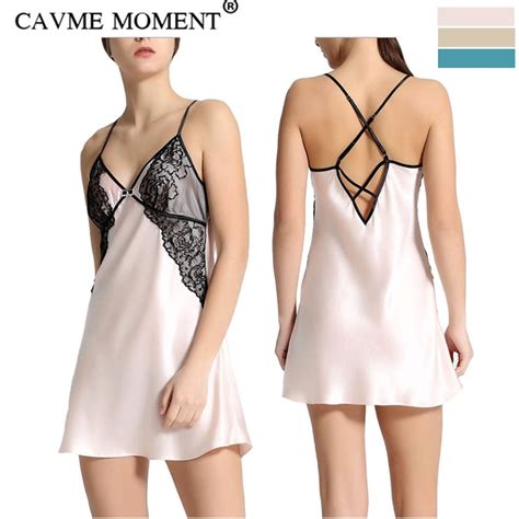 Cavme Luxury Silk Lace Spaghetti Strap Nightgowns Women Sexy Sleepwear