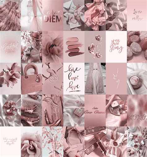 Rose Gold Collage Kit Aesthetic Dusty Pink Soft Blush Photo Wall My
