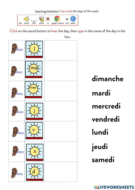 French Days Of The Week Writing Worksheet