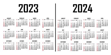 Calendário 2023 2024 A Semana Começa No Domingo Modelo De Calendário Simples Retrato Vetor Premium